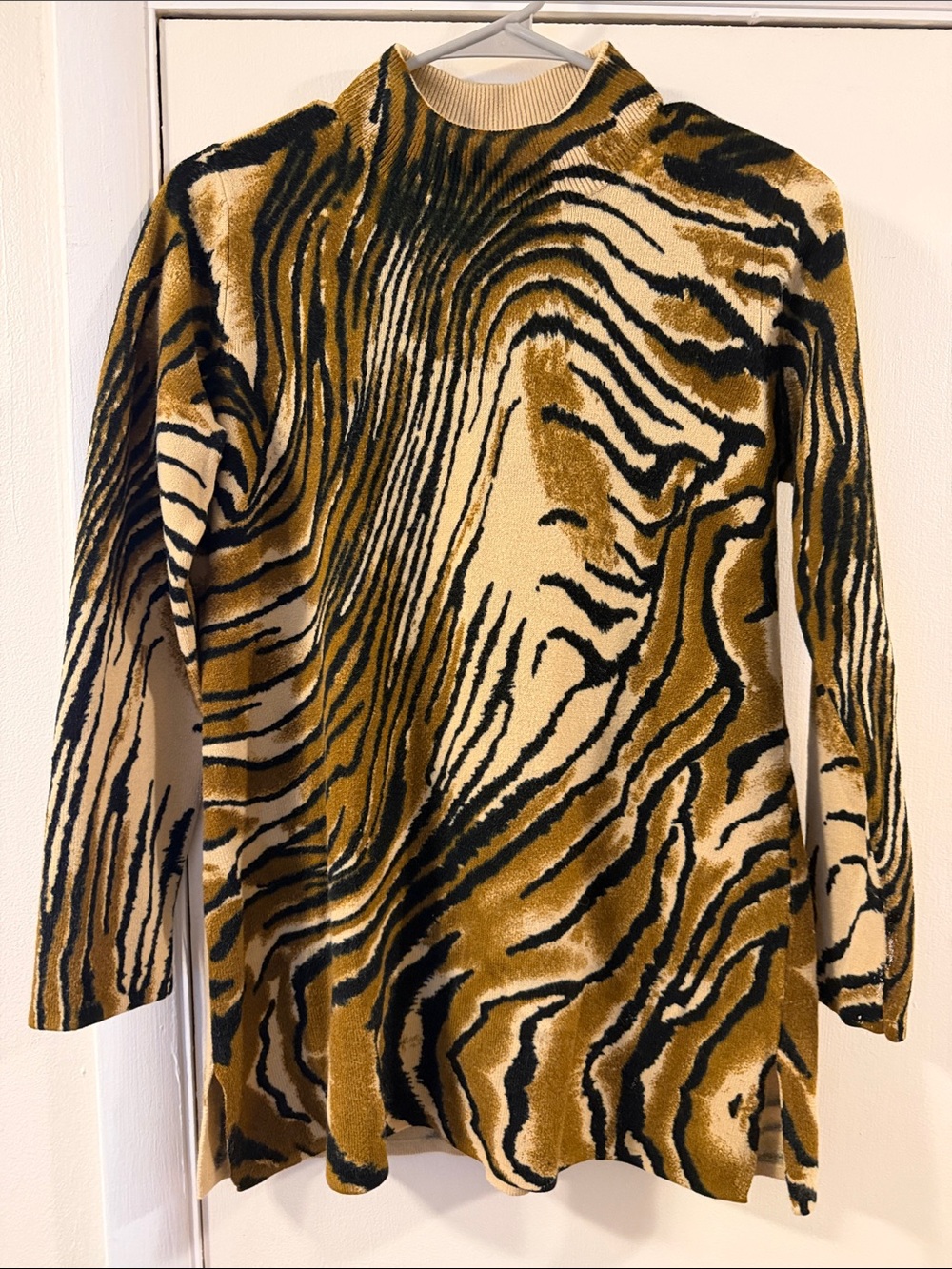 Designers Originals Tiger-Print Crewneck Sweater in Tan and Black